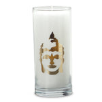 MAGISCHE KERZE Weiß mit dem goldenen Etiket weiß 14 x 6,5 cm Buddha