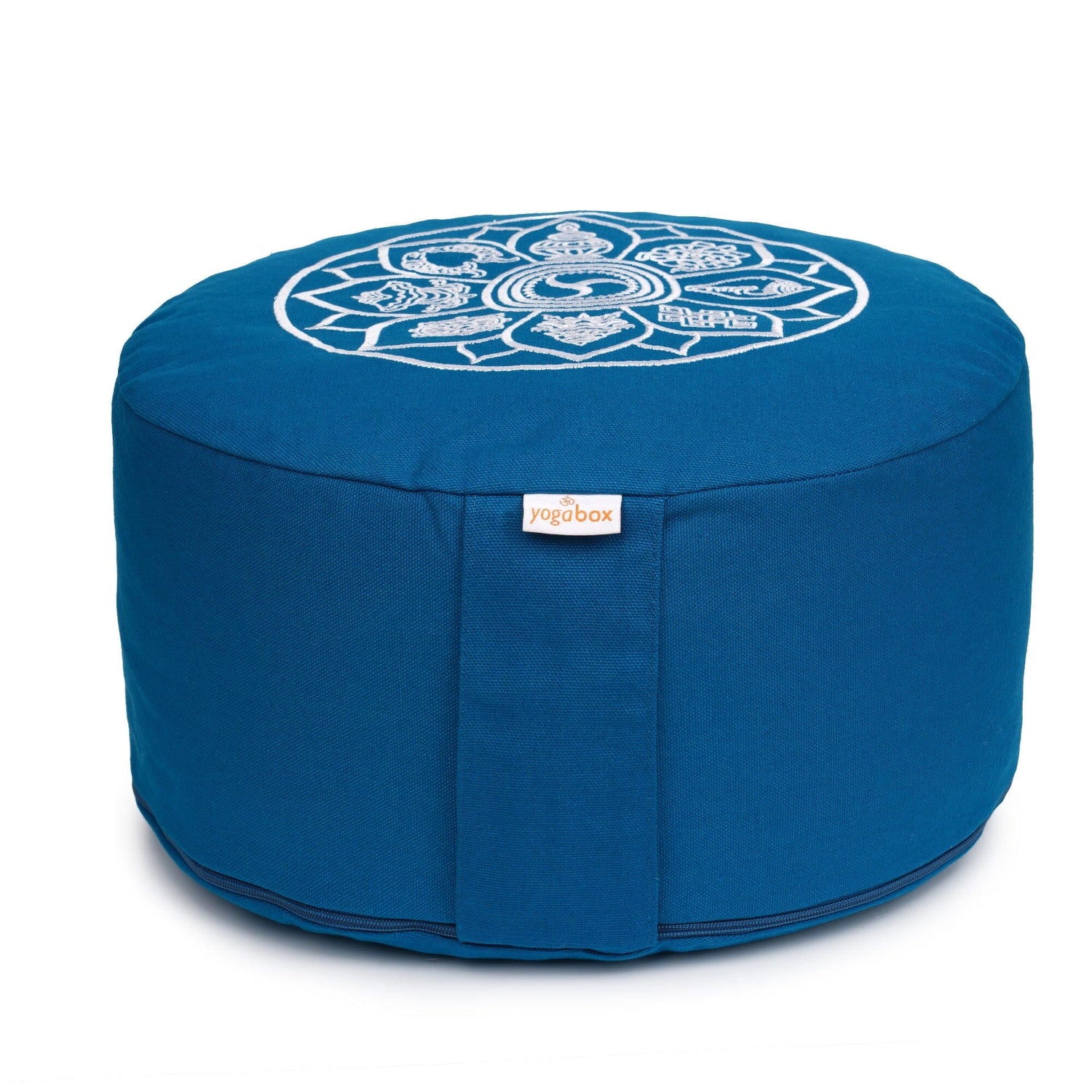 Meditationskissen Glückssitz® 8 Glückverheißende Symbole petrol Buchweizenschalen 33 x 33 x 15 cm