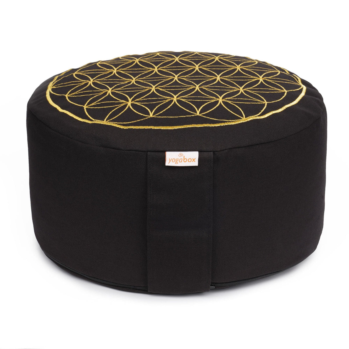 Meditationskissen Glückssitz® Blume des Lebens schwarz Buchweizenschalen 33 x 33 x 15 cm