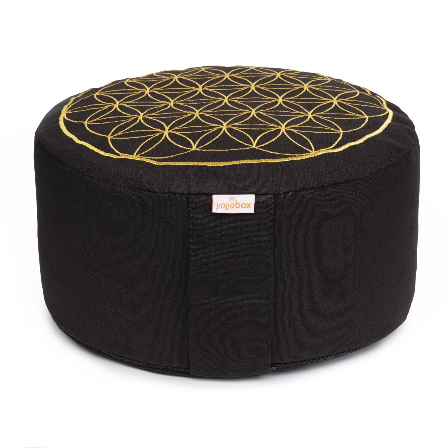 Meditationskissen Glückssitz® Blume des Lebens schwarz Buchweizenschalen 33 x 33 x 15 cm