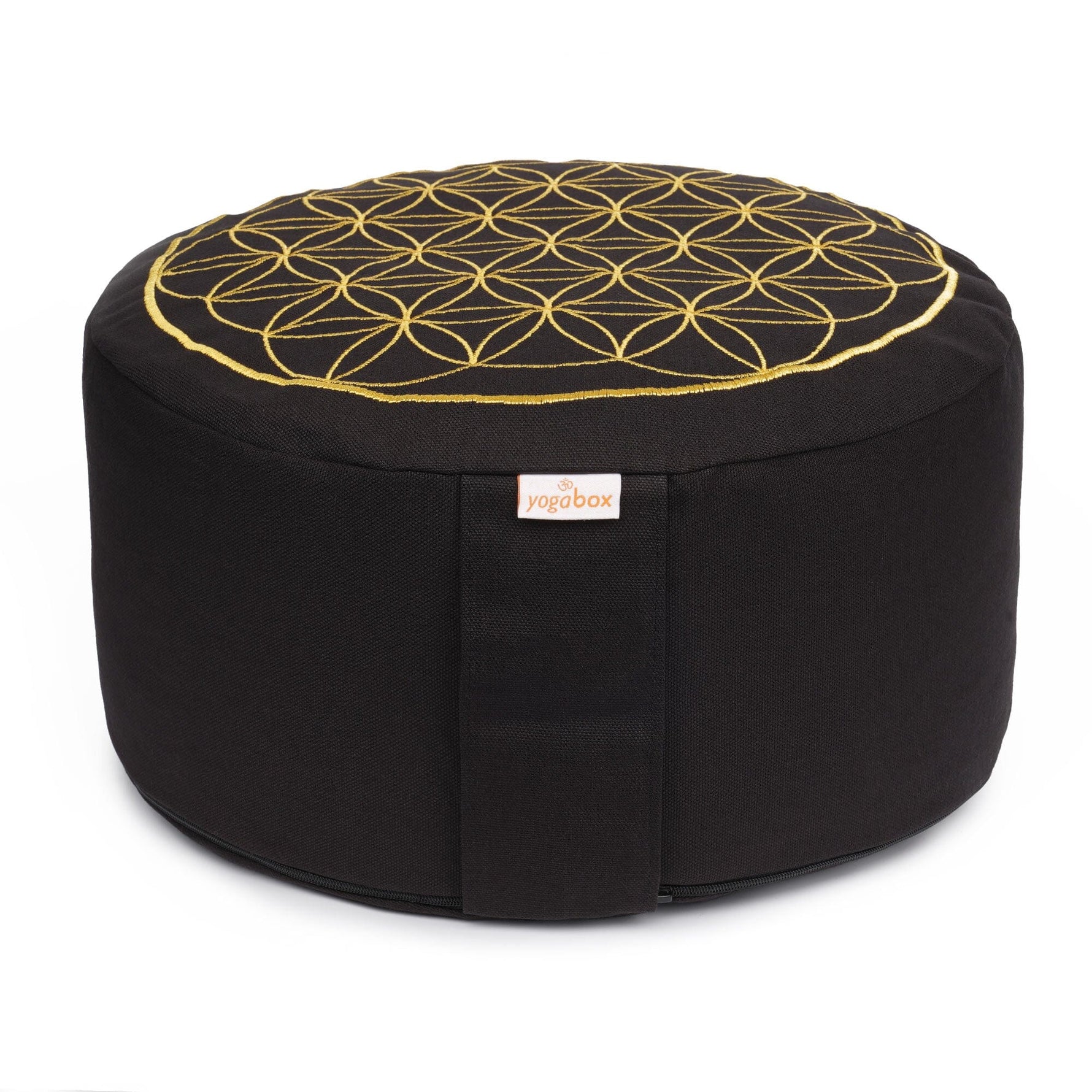 Meditationskissen Glückssitz® Blume des Lebens schwarz Buchweizenschalen 33 x 33 x 15 cm