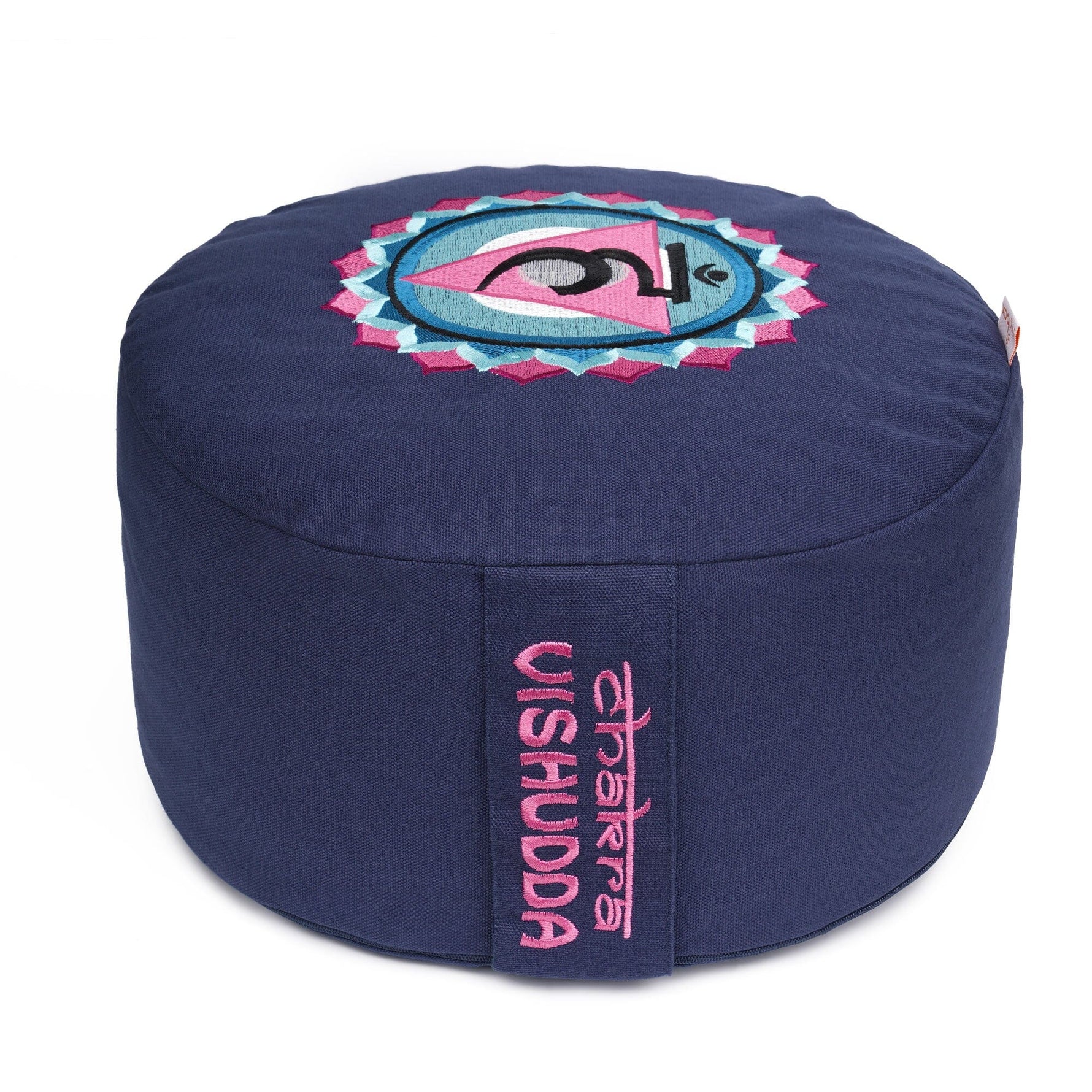 Meditationskissen Glückssitz® Chakra dunkelblau / Symbol: Chakra Kehlkopf-Chakra (Vishudda) Buchweizenschalen 33 x 33 x 15 cm