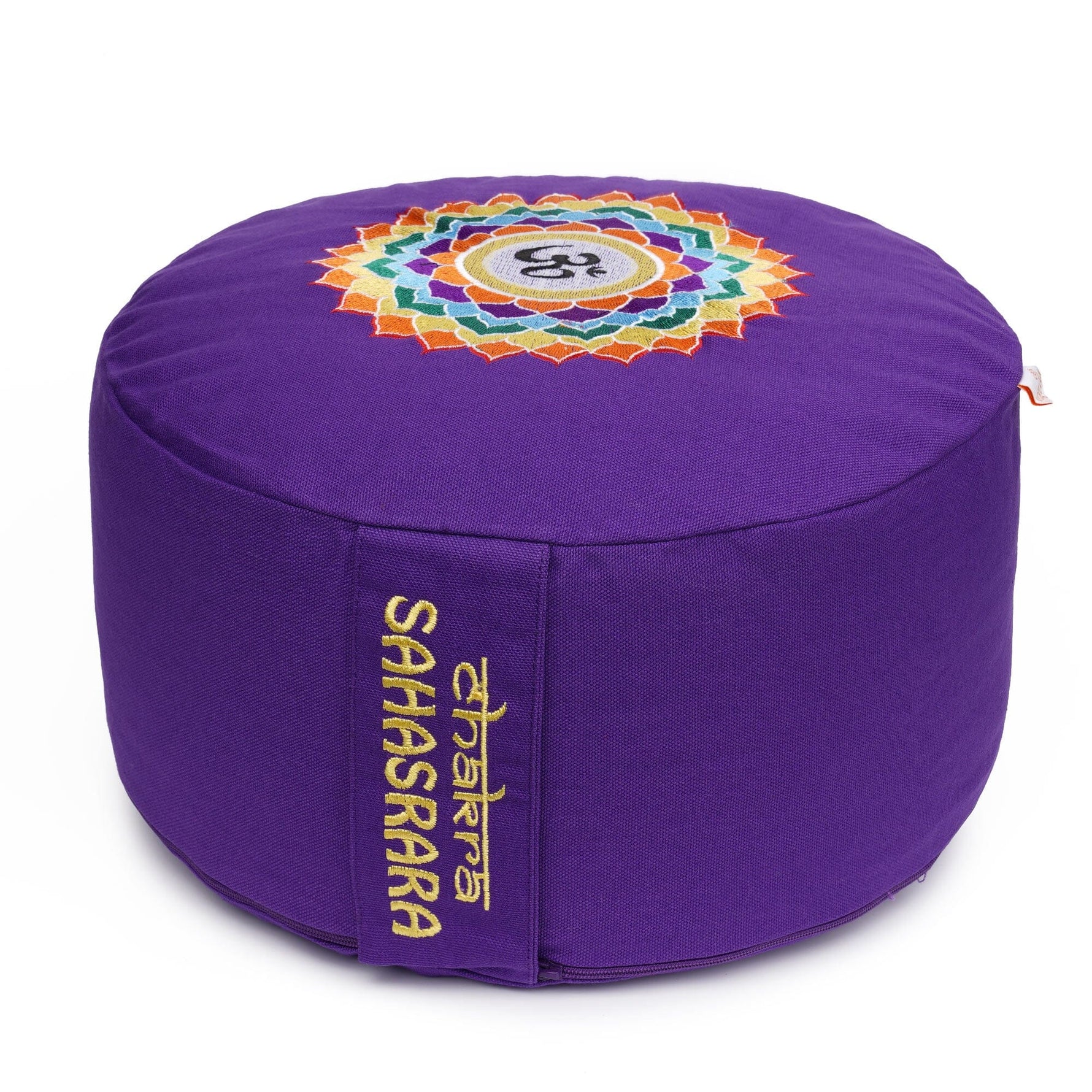 Meditationskissen Glückssitz® Chakra lila / Symbol: Chakra Kronen-Chakra mit OM (Sahasrara) Buchweizenschalen 33 x 33 x 15 cm