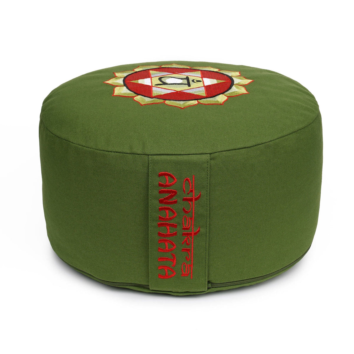 Meditationskissen Glückssitz® Chakra olive / Symbol: Chakra Herz-Chakra (Anahata) Buchweizenschalen 33 x 33 x 15 cm