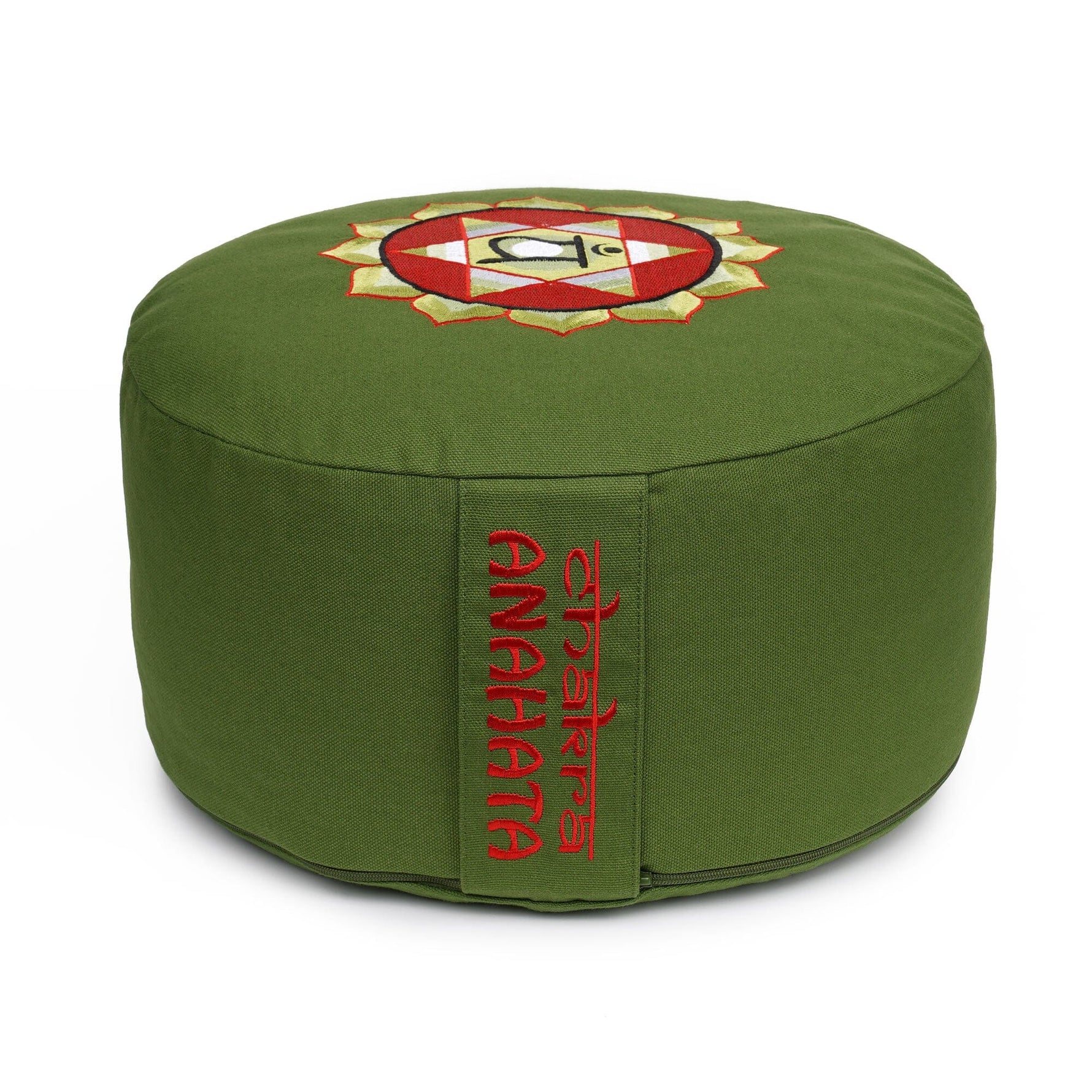 Meditationskissen Glückssitz® Chakra olive / Symbol: Chakra Herz-Chakra (Anahata) Buchweizenschalen 33 x 33 x 15 cm