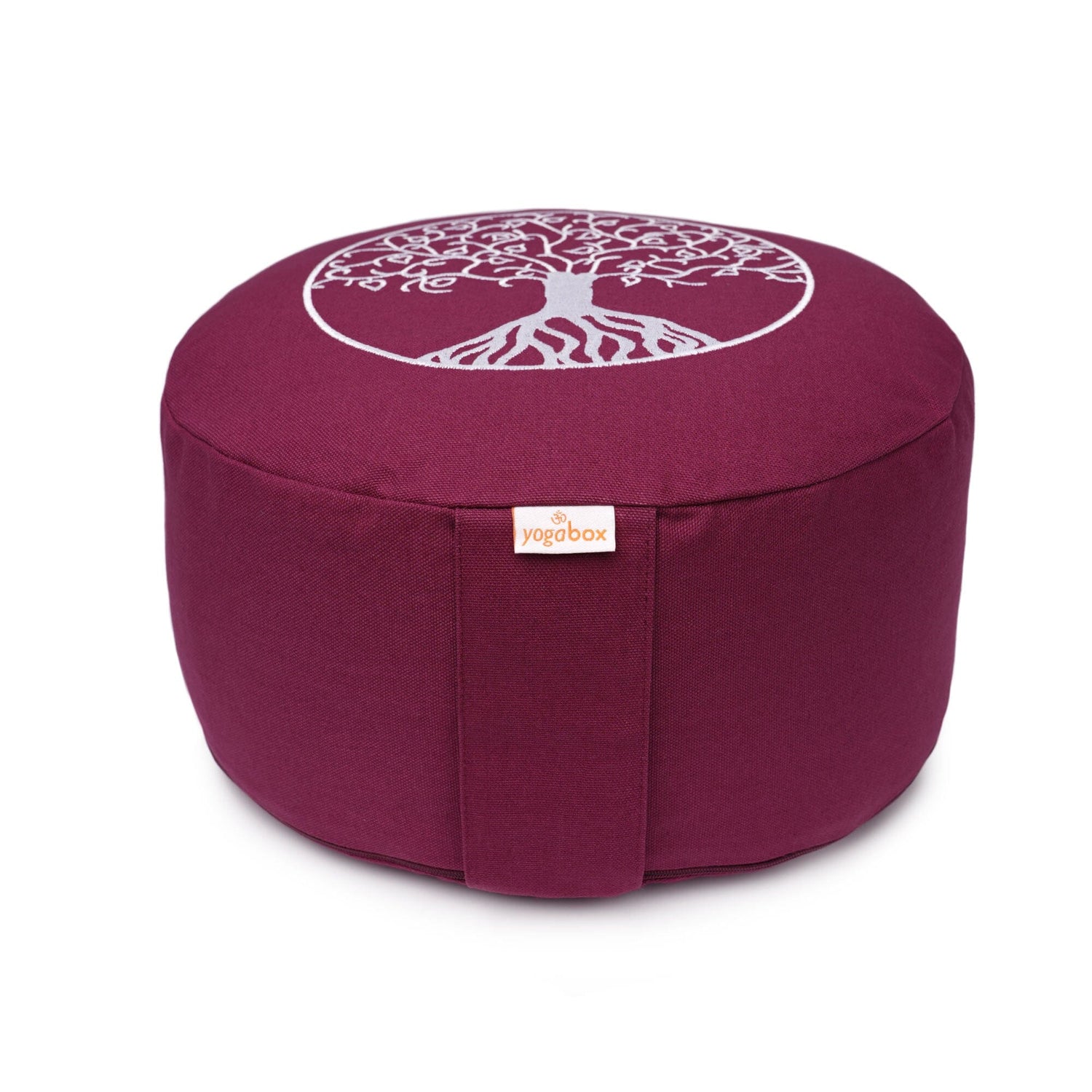 Meditationskissen Glückssitz® Lebensbaum aubergine Buchweizenschalen 33 x 33 x 15 cm