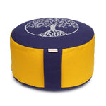 Meditationskissen Glückssitz® Lebensbaum dunkelblau / dotter Buchweizenschalen 33 x 33 x 15 cm