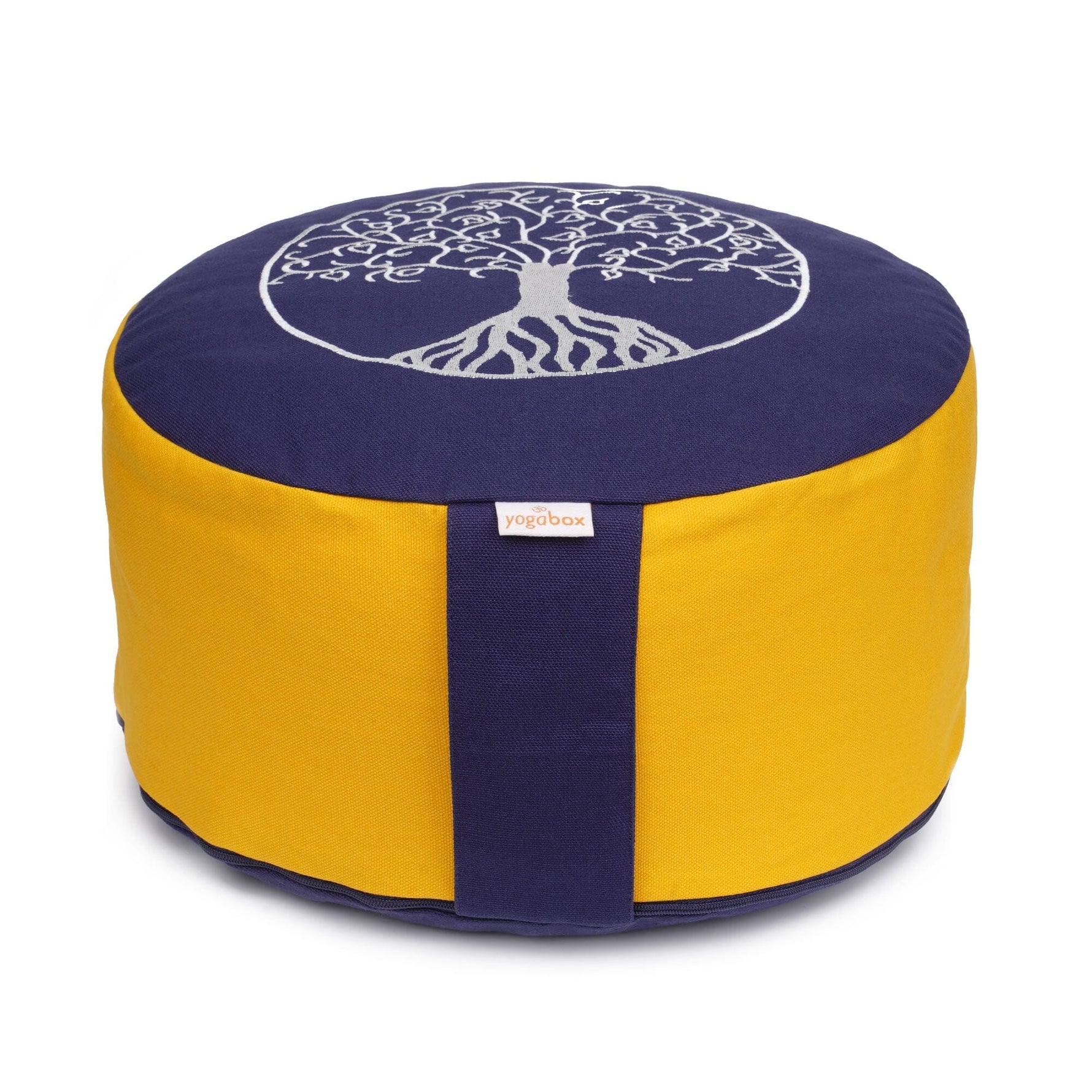Meditationskissen Glückssitz® Lebensbaum dunkelblau / dotter Buchweizenschalen 33 x 33 x 15 cm