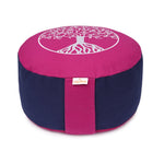 Meditationskissen Glückssitz® Lebensbaum magenta / dunkelblau Buchweizenschalen 33 x 33 x 15 cm