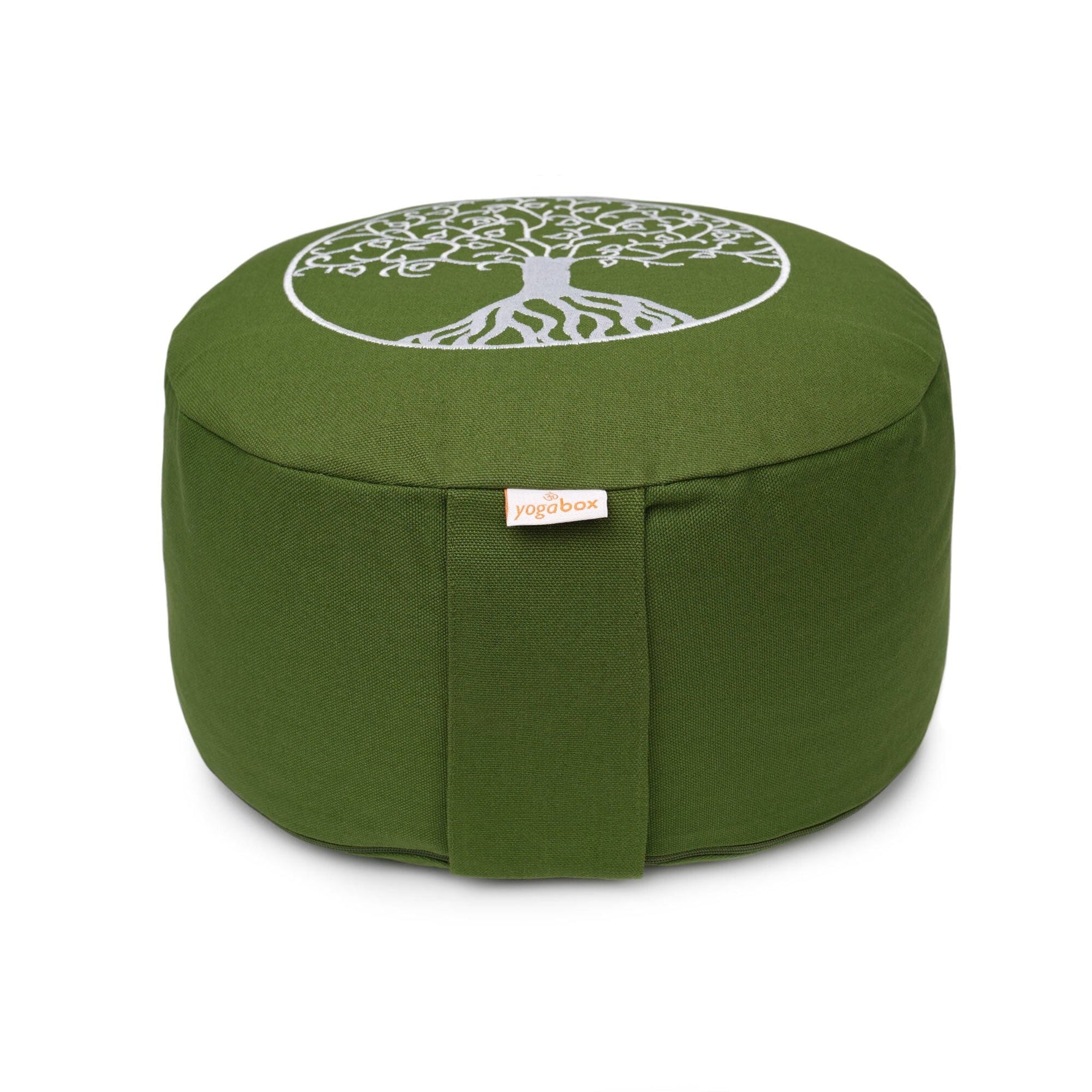 Meditationskissen Glückssitz® Lebensbaum olive green Buchweizenschalen 33 x 33 x 15 cm