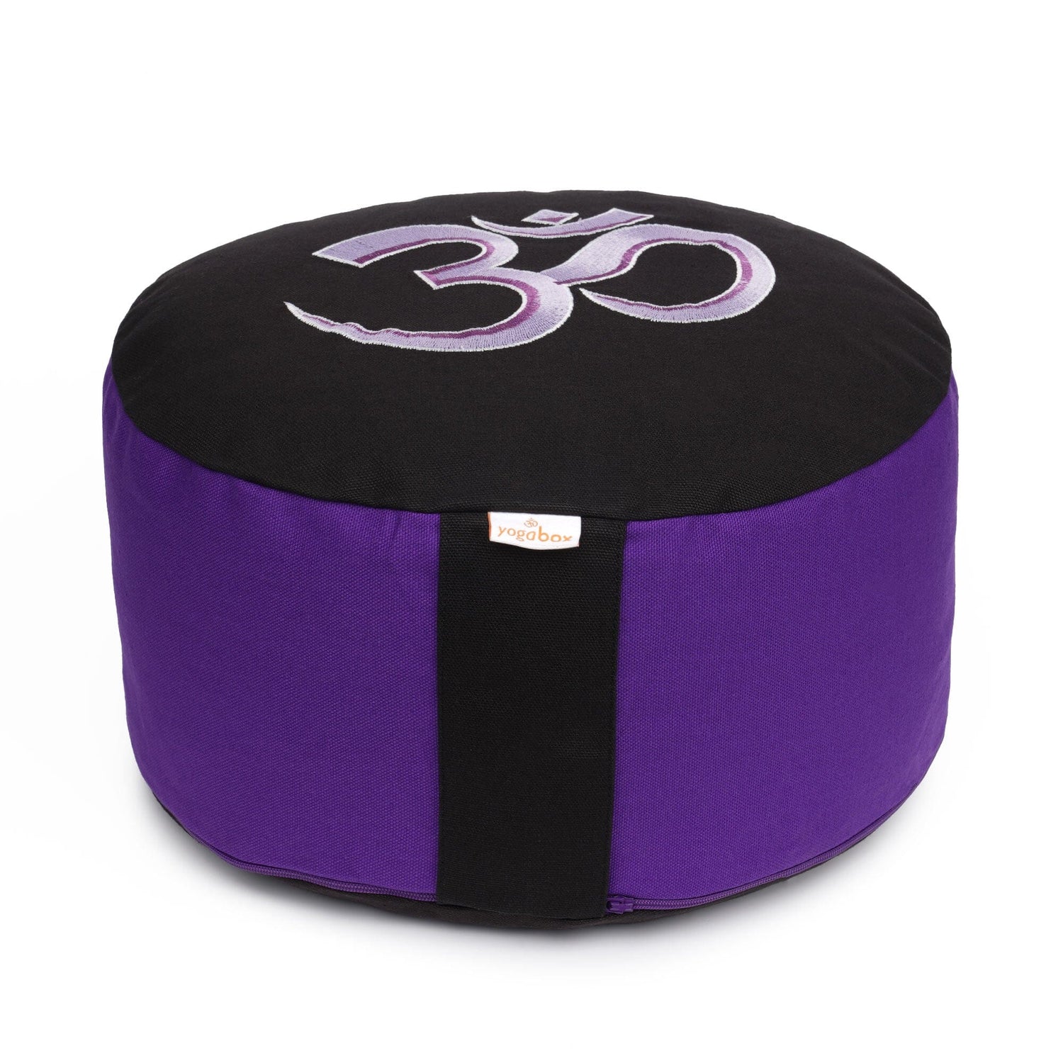 Meditationskissen Glückssitz® mit O M - Symbol violett/schwarz Buchweizenschalen 33 x 33 x 15 cm
