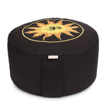 Meditationskissen Glückssitz® Sonne O M Stick schwarz/gelb/orange Buchweizenschalen 33 x 33 x 15 cm