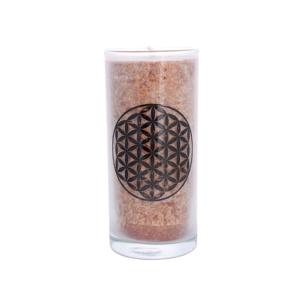 Palmwachs-Kerze mit Vintage-Rost-Etikett 14 cm Blume des Lebens