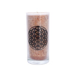 Palmwachs-Kerze mit Vintage-Rost-Etikett 14 cm Blume des Lebens