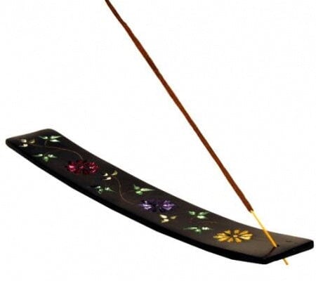 Räucherstäbchenhalter Blumenmotiv Speckstein schwarz / mehrfarbig 10 x 10 cm Blumenmotiv Speckstein