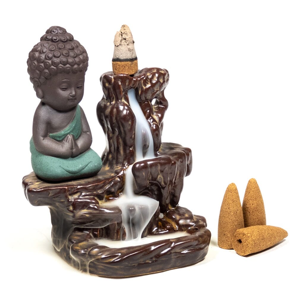 Rückfluss Weihrauchbrenner Wasserfall 12 x 9 x 7 cm Kleiner Buddha
