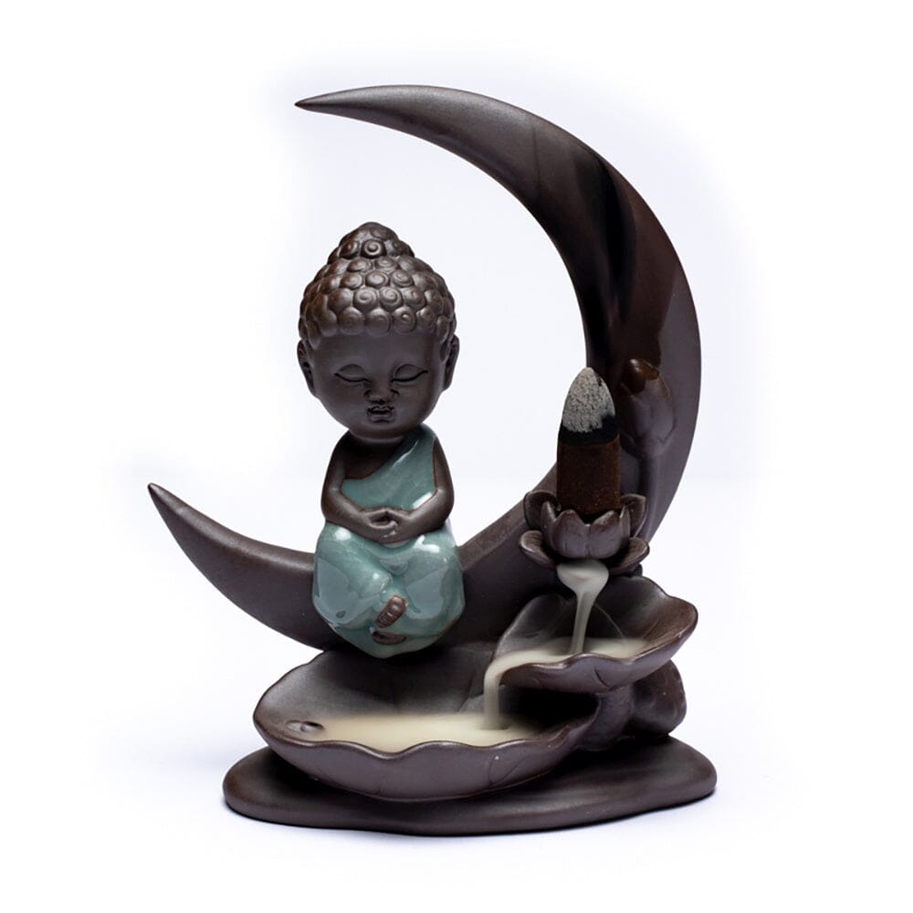 Rückfluss Weihrauchbrenner Wasserfall 17 x 13 x 6 cm Buddha Mond 