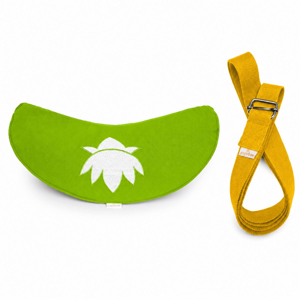 Sommer Yogaset Yogakissen Halbmond + Yogagurt gelb apfelgrün 