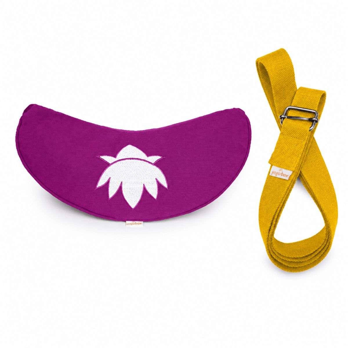 Sommer Yogaset Yogakissen Halbmond + Yogagurt gelb magenta 