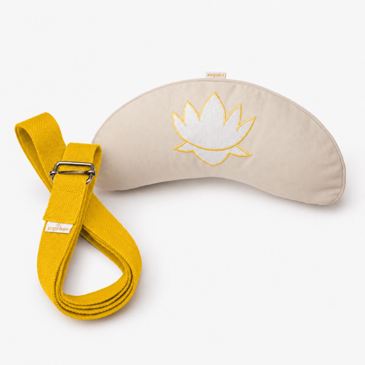 Sommer Yogaset Yogakissen Halbmond + Yogagurt gelb natur 