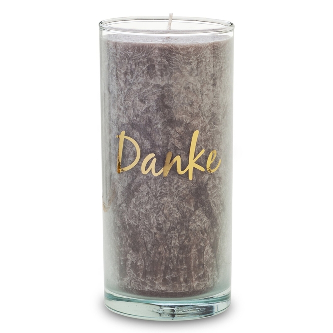 Palmwachs-Kerze mit goldenen Etikett "Danke" ca. 14 cm 